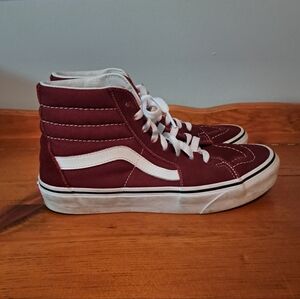Vans High-Top Skate Sneakers in Burgundy and White Size 7.5/9